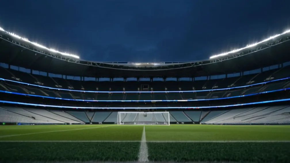 Величественный пустой футбольный стадион в сумерках