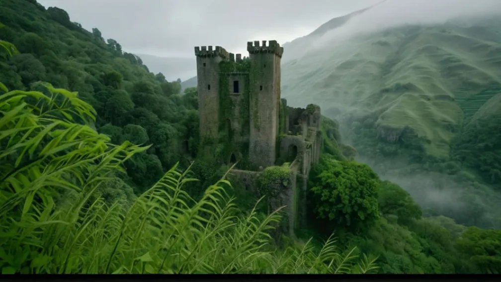 Древние руины замка под зеленым холмом