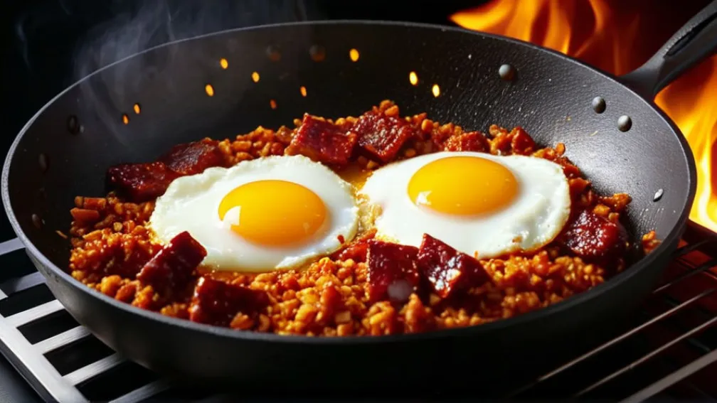 Хрустящий рис с яйцами и чоризо: Вкусный способ использовать остатки