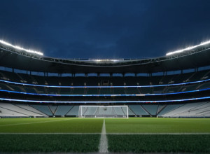 Величественный пустой футбольный стадион в сумерках