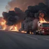 Взрыв и пожар на трассе A-6 в Мадриде: загорелся грузовик с краской и шинами